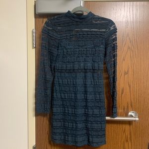 Teal Long Sleeve Mini Body Con Dress